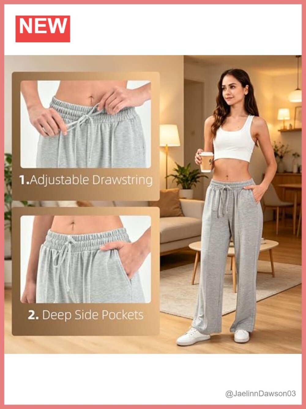 Women's Wide Leg Sweatpants with Pockets High Waisted Baggy Lounge Pants Soft - Picture 2 of 6